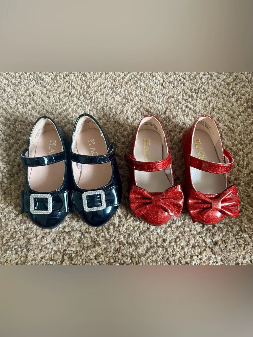 The Children's Place Size 4 Black Red Patent Mary Jane Dress Shoes Bows Holiday